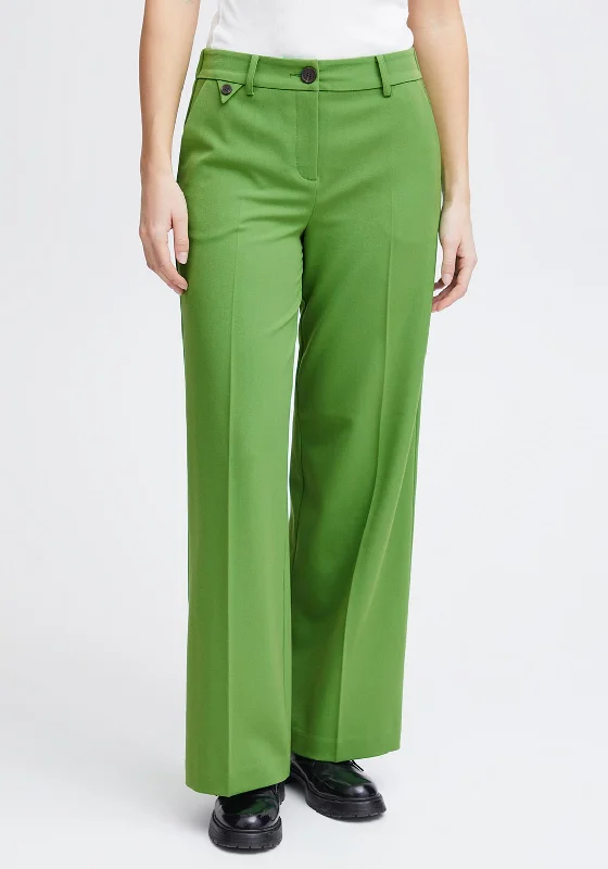 Fransa Milena Mid Rise Wide Leg Trouser, Bright Green Trousers Party Sparkling