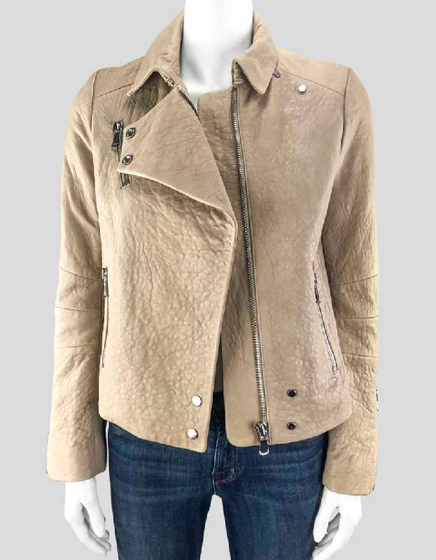 J. Brand Tan Leather Jacket Women X-Small Snapped Jacket Toggled Jacket Drawstring Jacket