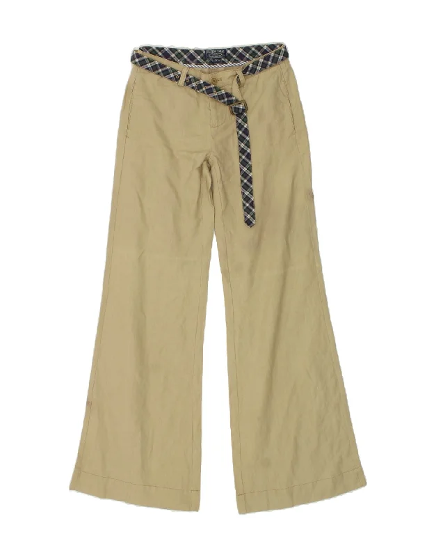 RALPH LAUREN Womens Wide Leg Chino Trousers W25 L34 Beige Linen Trousers Cargo pockets