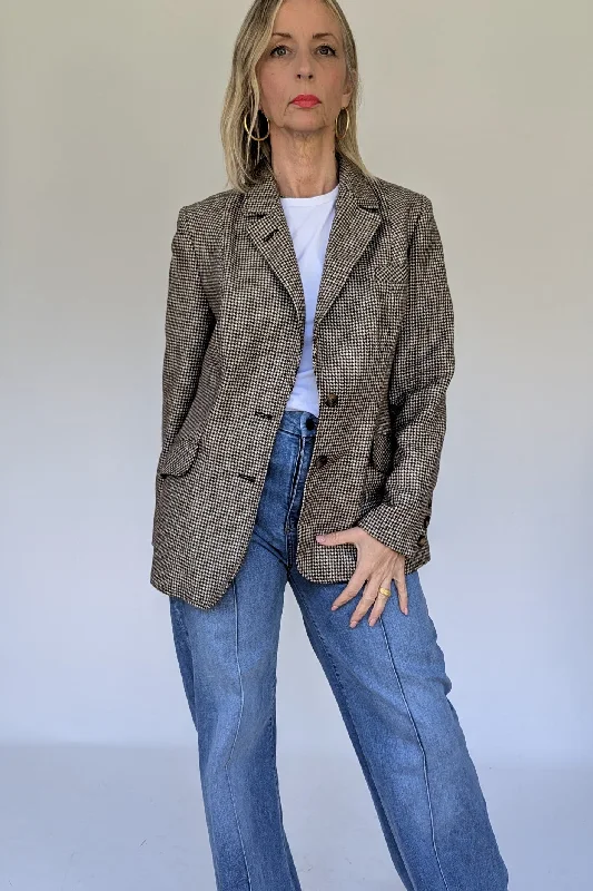 1980s Blazer in Cream and Brown Dogtooth Women's Banquet Suit