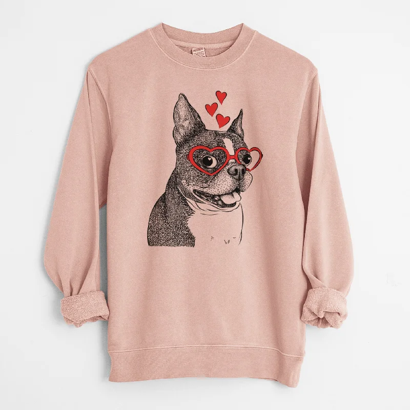 Valentine Ralphie the Boston Terrier - Unisex Pigment Dyed Crew Sweatshirt Hoodie with Crew Neck Simple Timeless Valentine Ralphie the Boston Terrier - Unisex Pigment Dyed Crew Sweatshirt Hoodie with Crew Neck Simple Timeless