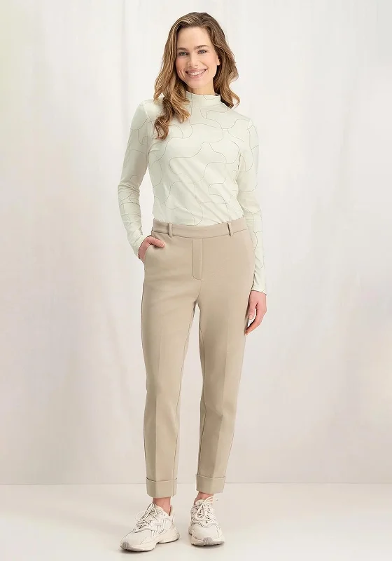 YAYA Elastic Waist Straight Leg Scuba Trousers, Aluminium Beige Trousers High Rise Slim Fit