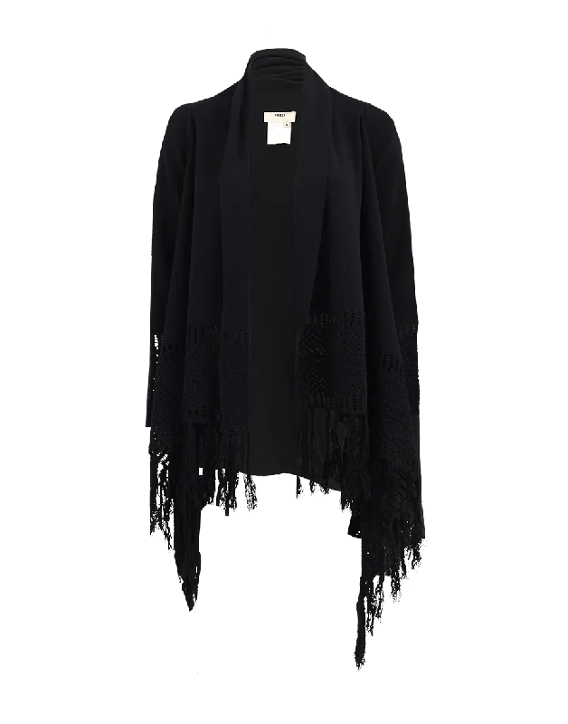 Drapey Tassel Trim Cardigan Casual Formal Business