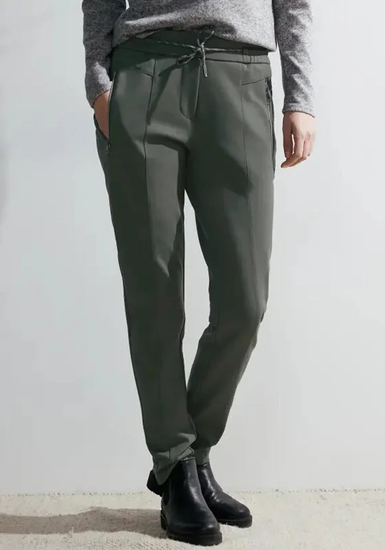 Cecil Casual Fit Jogger Trousers, Dynamic Khaki Trousers Trousers Formal