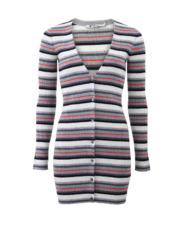 Merino Fitted Striped Cardigan Stretchy Elastic Breathable