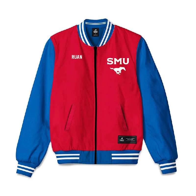 SMU - NCAA Women's Swimming & Diving : Tiffanie Ruan - Bomber Jacket One-Shoulder Jacket Off-the-Shoulder Jacket Asymmetrical Jacket