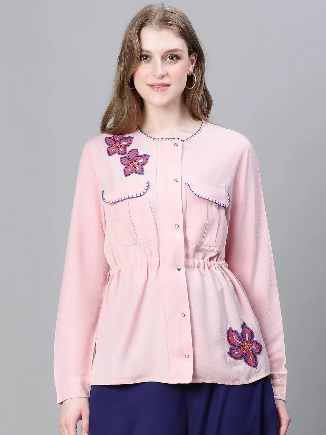 Women Solid Standard Pink Full Sleeve Jacket Zippered Jacket Buttoned Jacket Snapped Jacket