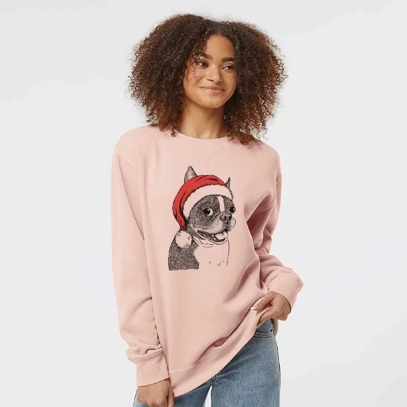 Santa Ralphie the Boston Terrier - Unisex Pigment Dyed Crew Sweatshirt Hoodie with Zipper Placket Modern Functional Santa Ralphie the Boston Terrier - Unisex Pigment Dyed Crew Sweatshirt Hoodie with Zipper Placket Modern Functional
