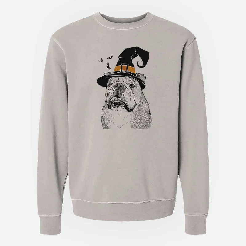 Witch Piggy the English Bulldog - Unisex Pigment Dyed Crew Sweatshirt Hoodie with Tie-Dye Psychedelic Retro Witch Piggy the English Bulldog - Unisex Pigment Dyed Crew Sweatshirt Hoodie with Tie-Dye Psychedelic Retro