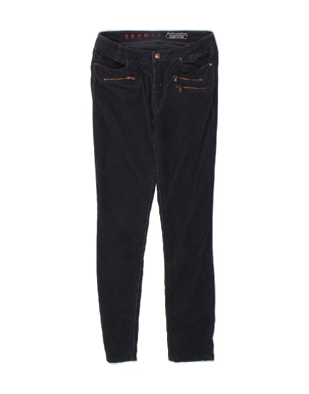 ESPRIT Womens Broken In Slim Corduroy Trousers W28 L29 Navy Blue Cotton Trousers stylish elegant