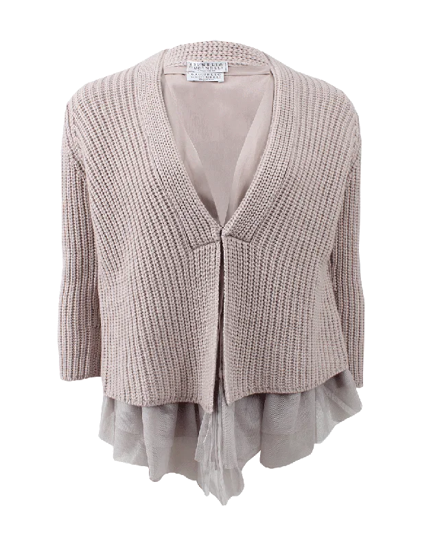 English Ribbed Cardigan With Tulle Slim Fit Regular Fit Oversized