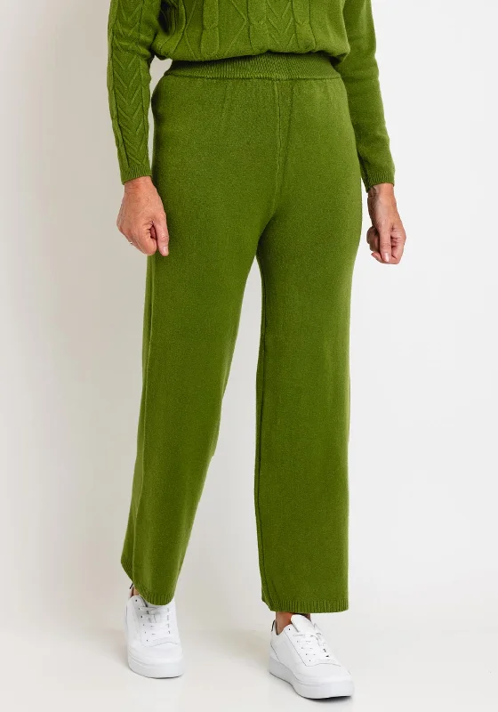 Serafina Collection Casual Wide Leg Knit Trousers, Green Trousers Mesh Breathable