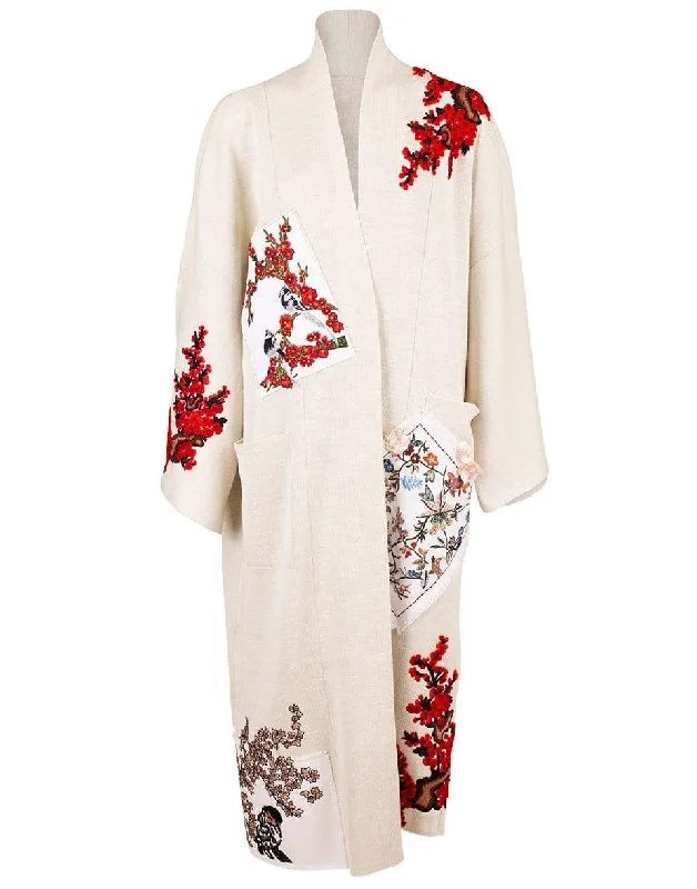 Oversized Embroidered Cardigan Elasticated Padded Insulated