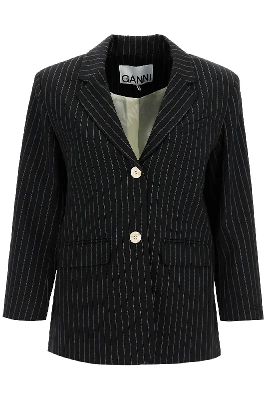 striped boxy blazer F9405 BLACK Women's Premium Blazer