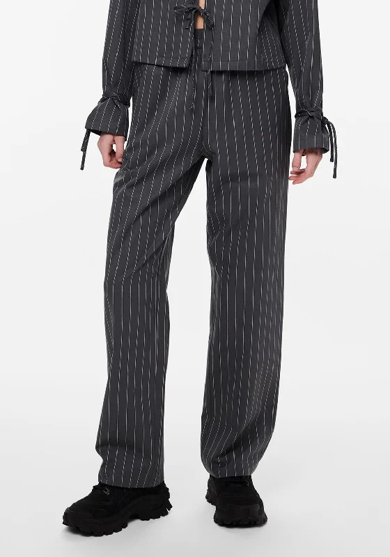 Pieces NYS Striped Straight Leg Trouser, Magnet Black Trousers Palazzo Wide Leg