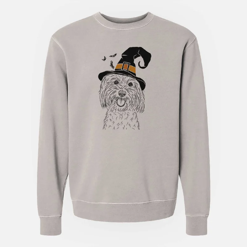 Witch Cuddles the Coton de Tulear - Unisex Pigment Dyed Crew Sweatshirt Hoodie with Monochrome Minimalist Simple Witch Cuddles the Coton de Tulear - Unisex Pigment Dyed Crew Sweatshirt Hoodie with Monochrome Minimalist Simple