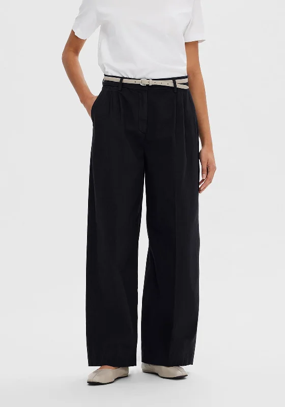 Selected Femme Merla Extra Wide Trouser, Dark Blue Trousers Flared Retro