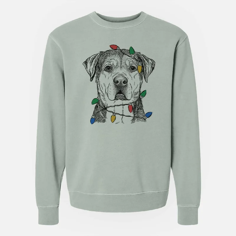 Christmas Lights Gus the Rottweiler Mix - Unisex Pigment Dyed Crew Sweatshirt Hoodie with Exposed Zipper Edgy Industrial Christmas Lights Gus the Rottweiler Mix - Unisex Pigment Dyed Crew Sweatshirt Hoodie with Exposed Zipper Edgy Industrial