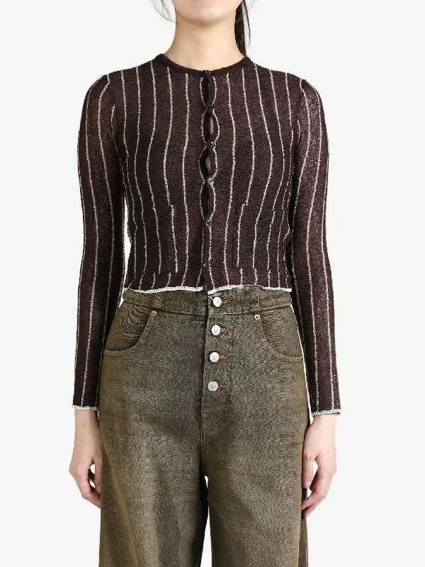 MM6 Maison Margiela - Women Pinstripe Wool Cardigan Open Front Closed Front Wrap Front