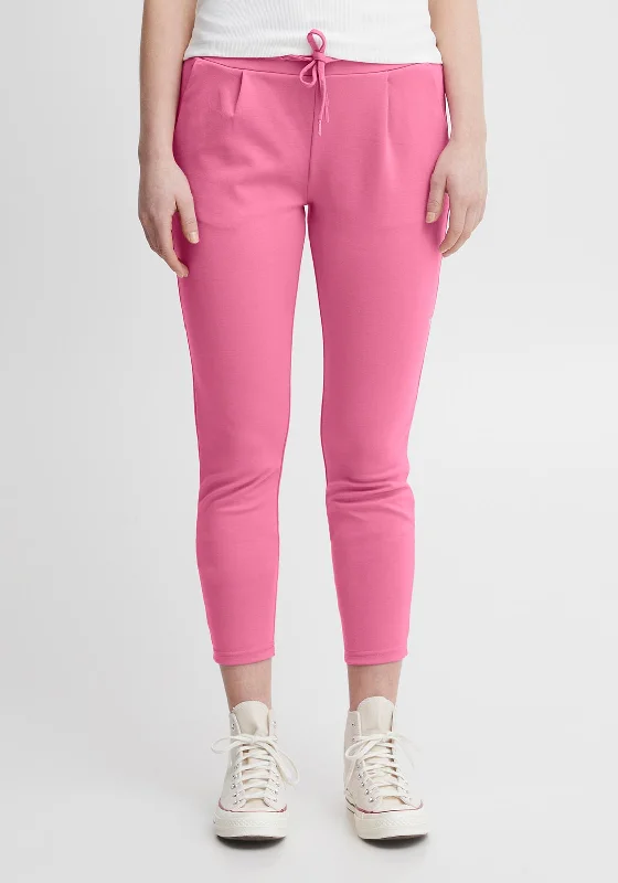 Ichi Kate Cropped Jogger Trousers, Super Pink Trousers Running Lightweight