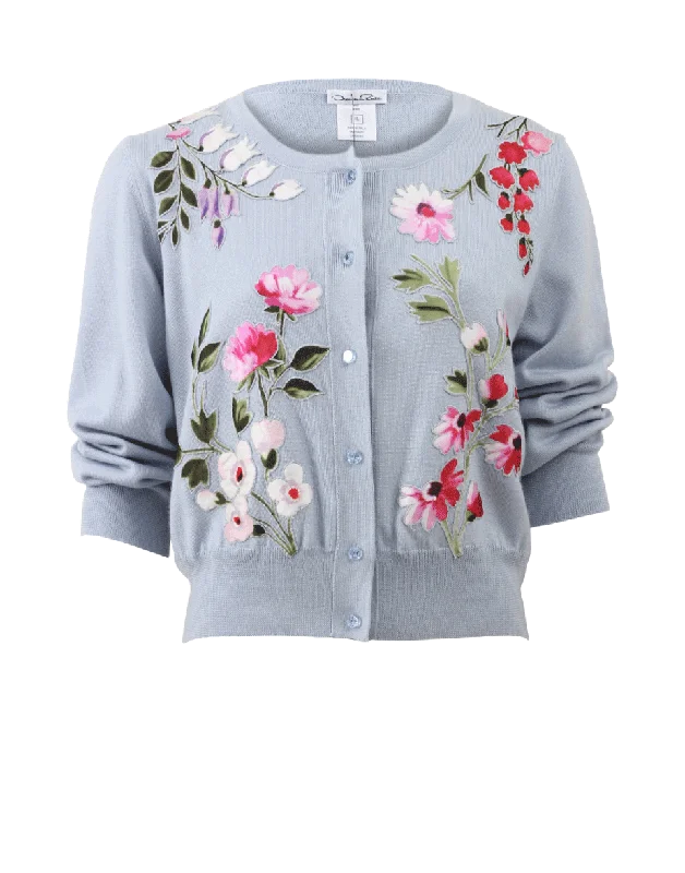 Floral Embroidered Cropped Cardigan Rayon Fabric Velvet Fabric Corduroy Fabric