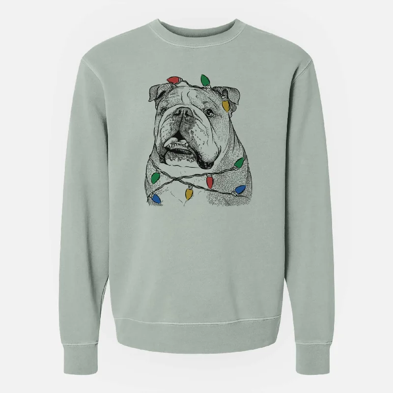Christmas Lights Piggy the English Bulldog - Unisex Pigment Dyed Crew Sweatshirt Hoodie with Gradient Ombre Colorful Christmas Lights Piggy the English Bulldog - Unisex Pigment Dyed Crew Sweatshirt Hoodie with Gradient Ombre Colorful