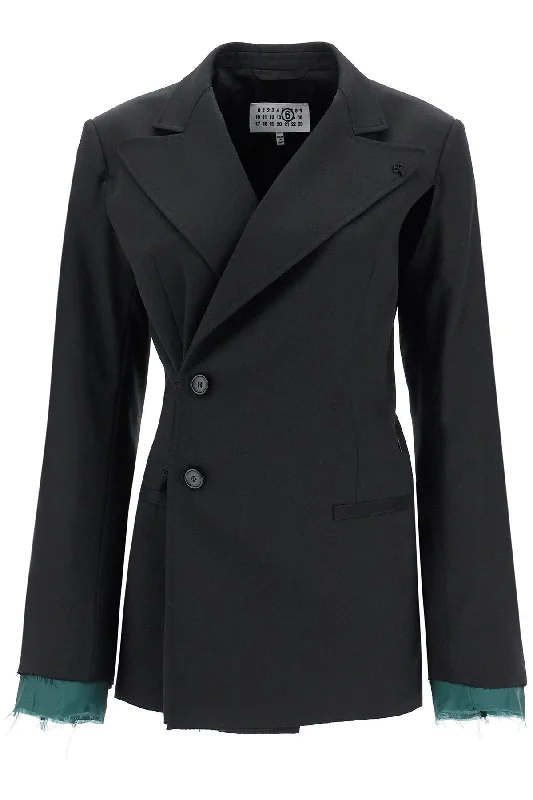 layered twill blazer S62BN0102 S47848 BLACK Women's Luxurious Jacket