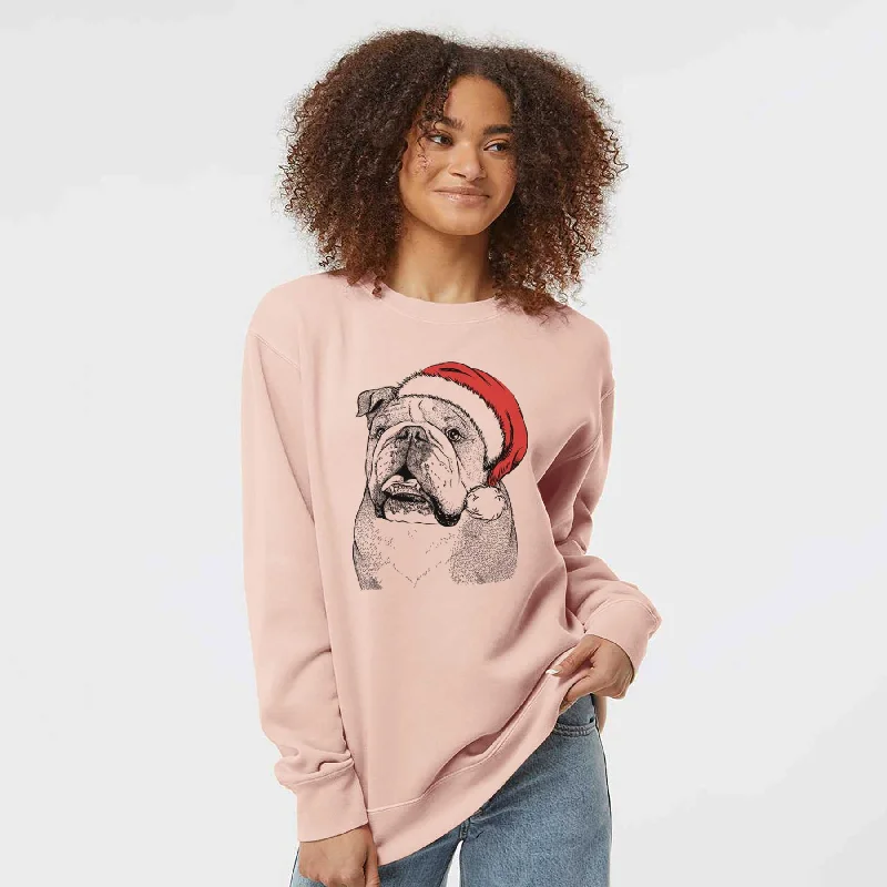 Santa Piggy the English Bulldog - Unisex Pigment Dyed Crew Sweatshirt Hoodie with Earth Tones Natural Calm Santa Piggy the English Bulldog - Unisex Pigment Dyed Crew Sweatshirt Hoodie with Earth Tones Natural Calm