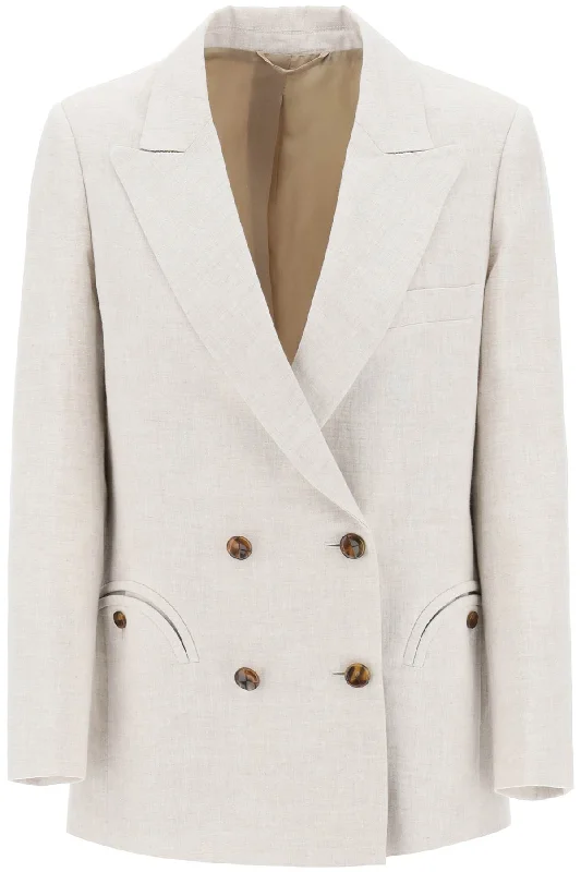 everyday mid-day sun double-breasted blazer END01 B MID OATMEAL Women's Trendy Jacket