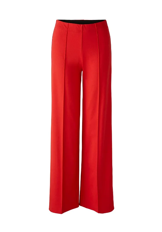 Oui High Rise Pintuck Wide Leg Trouser, Aura Orange Trousers Pleated Formal