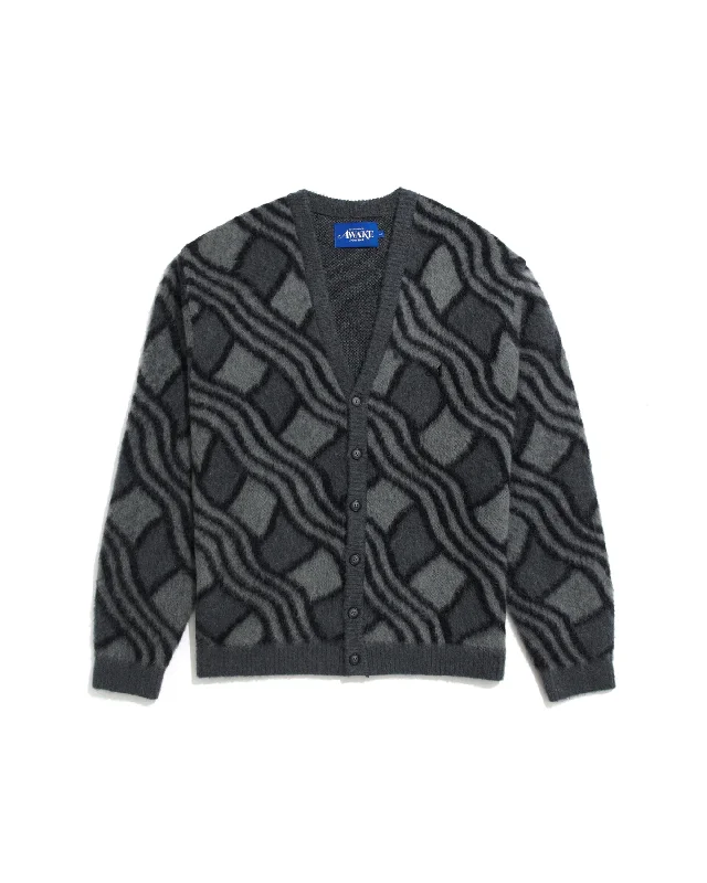 Wavy Jacquard Mohair Cardigan - Charcoal / Grey Cardigan Knitwear Sweater