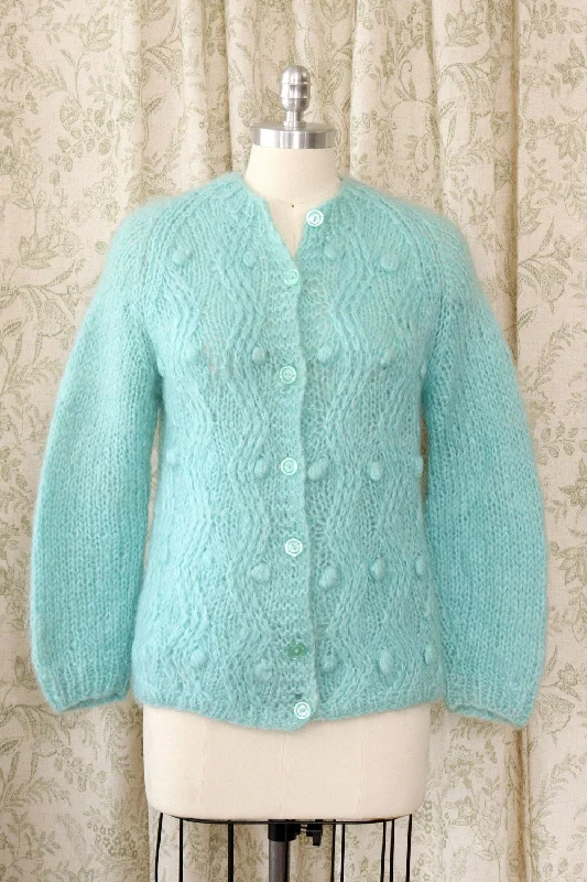 Robin's Egg Mohair Cardigan S-L Elasticated Padded Insulated