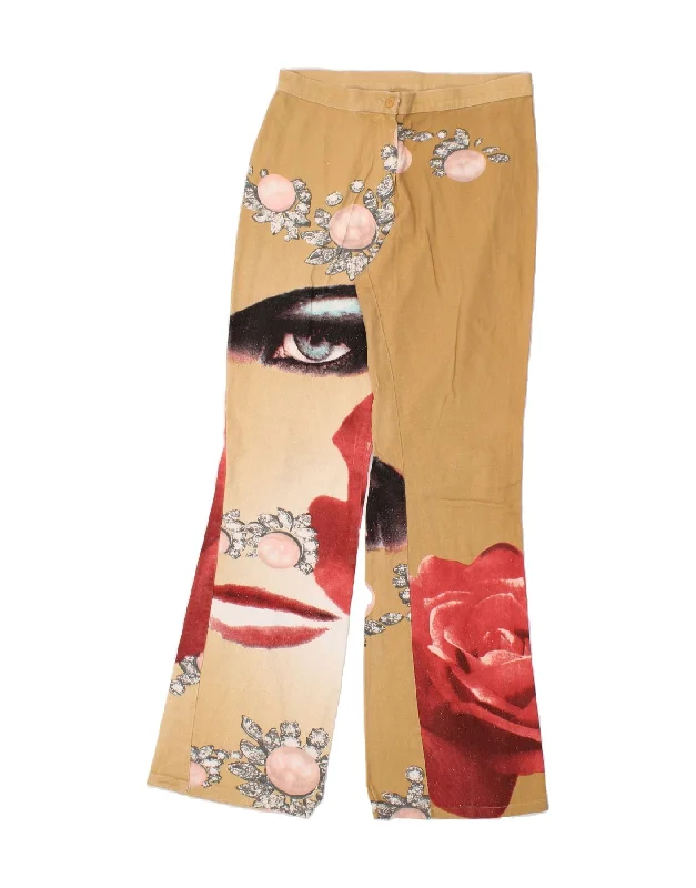 COLLECTION Womens Abstract Pattern Graphic Trousers W36 L31  Beige Cotton Trousers Cargo Utility