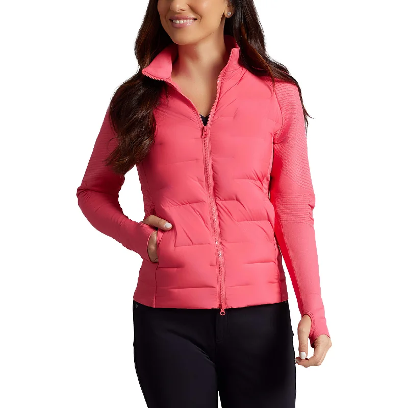 IBKUL Women's Hybrid Puff Jacket - Watermelon Knit Jacket Woven Jacket Fleece Jacket