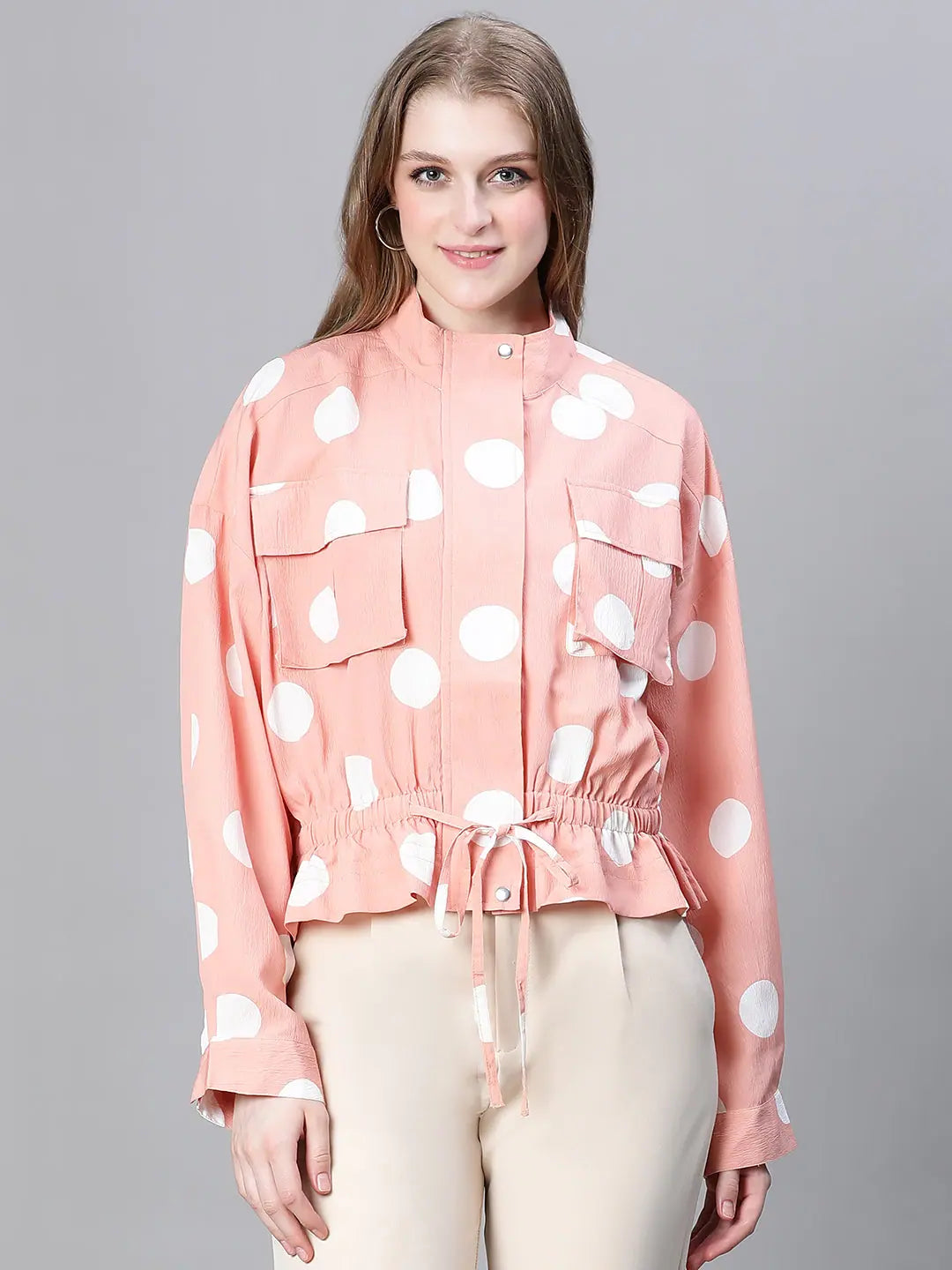 Women Printed Standard Peach Full Sleeve Jacket V-Neck Jacket Boat Neck Jacket Square Neck Jacket