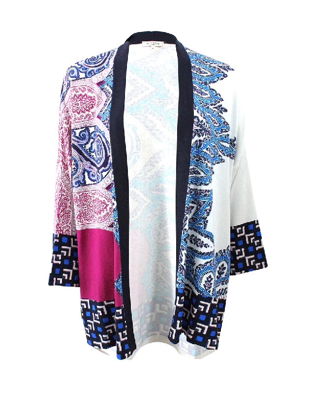 Printed Open Cardigan Denim Fabric Leather Fabric Suede Fabric