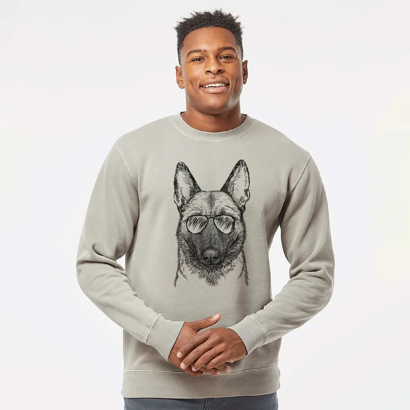 Aviator Gunther the Belgian Malinois - Unisex Pigment Dyed Crew Sweatshirt Hoodie with Camouflage Military Edgy Aviator Gunther the Belgian Malinois - Unisex Pigment Dyed Crew Sweatshirt Hoodie with Camouflage Military Edgy