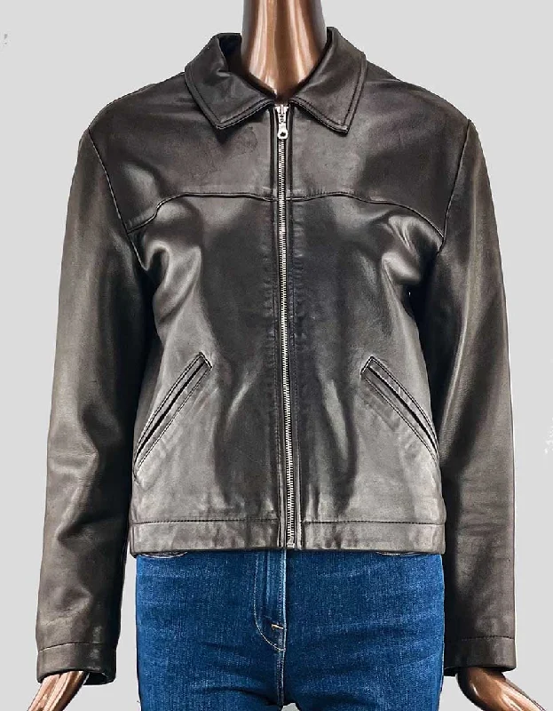 CLUB MONACO Leather Jacket - Medium Tailored Jacket Straight Jacket A-Line Jacket