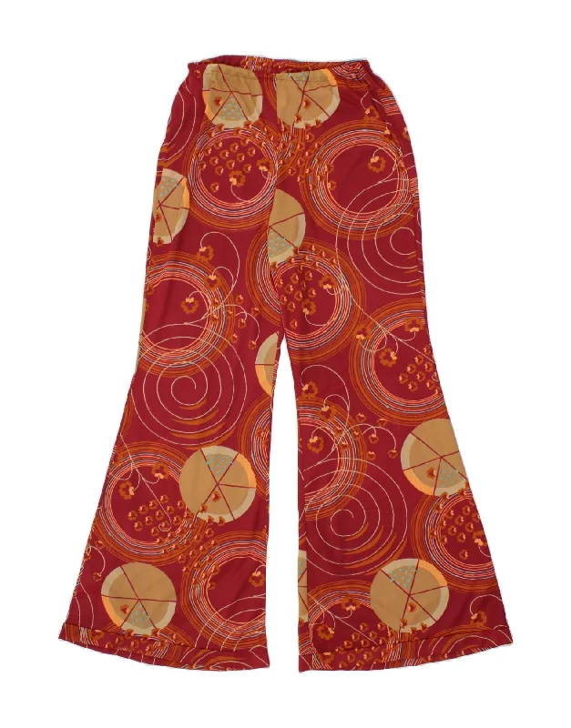 VINTAGE Womens Flare Casual Trousers IT 44 Medium W28 Red Geometric Skinny Trousers Denim Stretchy