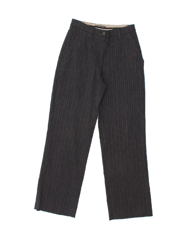 COTTON BELT Womens Straight Chino Trousers W27 L29  Grey Striped Viscose Trousers Floral Bohemian