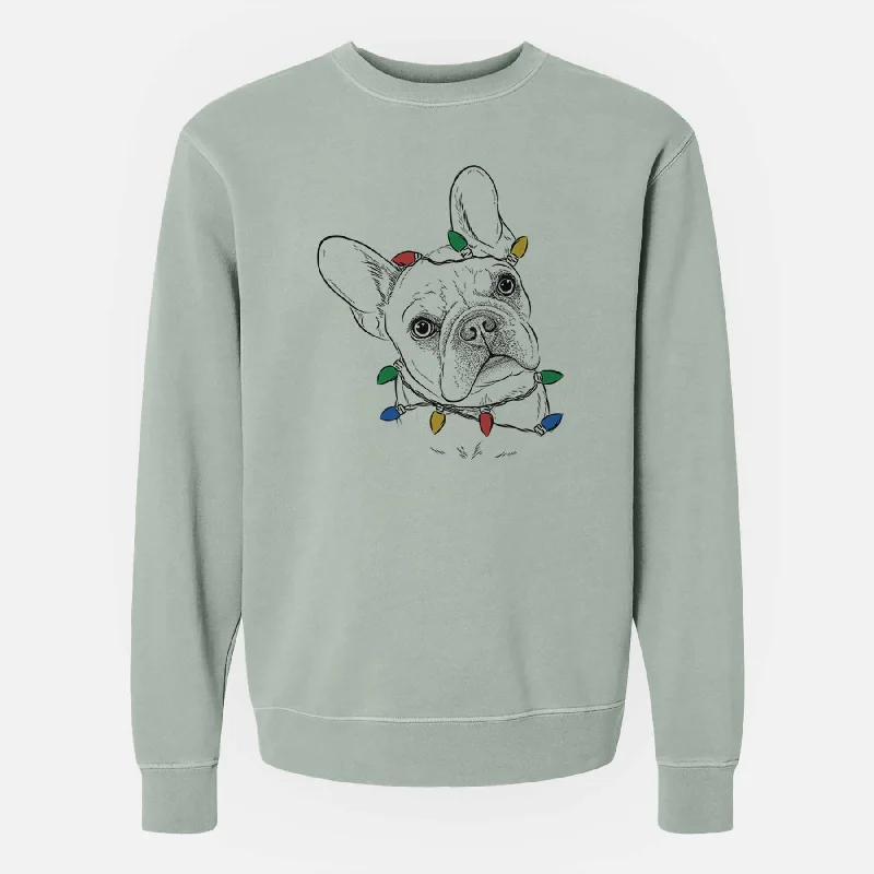 Christmas Lights Loki the French Bulldog - Unisex Pigment Dyed Crew Sweatshirt Hoodie with Puffed Sleeves Voluminous Trendy Christmas Lights Loki the French Bulldog - Unisex Pigment Dyed Crew Sweatshirt Hoodie with Puffed Sleeves Voluminous Trendy