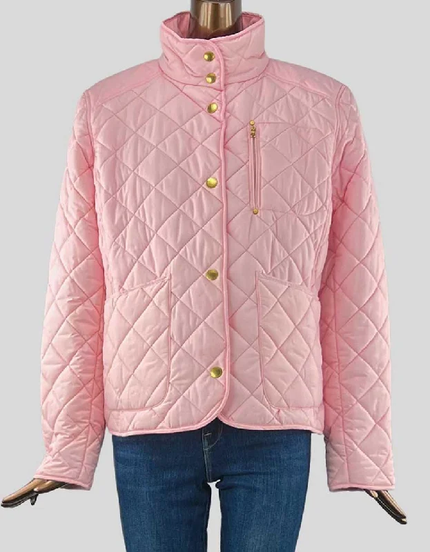 Lauren Ralph Lauren Pink Quilted Barn Jacket - X-Large One-Shoulder Jacket Off-the-Shoulder Jacket Asymmetrical Jacket