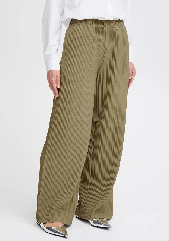 B.Young Trissa Wide Leg Plisse Trousers, Aloe Trousers Striped Patterned