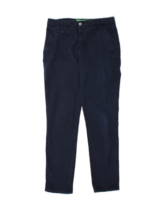 BENETTON Womens Slim Chino Trousers UK 10 Small W27 L28 Navy Blue Cotton Trousers Winter Warm