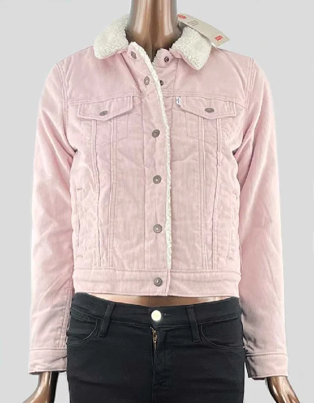 LEVI'S Original Trucker Jacket In Pink Corduroy w/ Tags - X-Small Snapped Jacket Toggled Jacket Drawstring Jacket