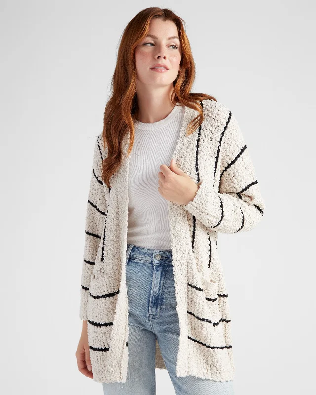 Striped Popcorn 2 Pocket Cardigan Patchwork Embroidered Appliqued