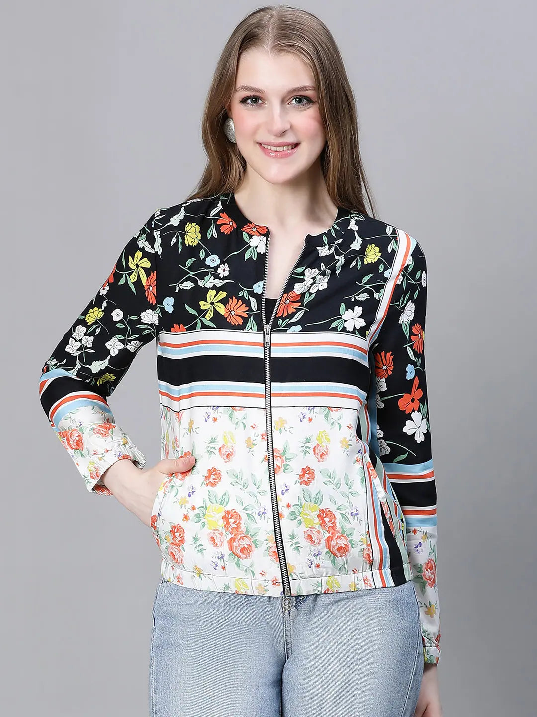 Women Printed Standard Multicolor Full Sleeve Jacket Mesh Jacket Canvas Jacket Denim Jacket