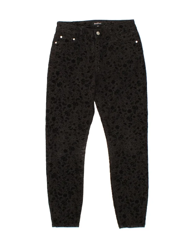 DESIGUAL Womens Tapered Casual Trousers IT 38 XS W25 L26 Black Floral Trousers Evening Elegant