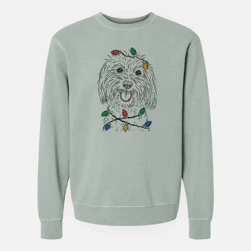 Christmas Lights Cuddles the Coton de Tulear - Unisex Pigment Dyed Crew Sweatshirt Hoodie with Distressed Vintage Worn Christmas Lights Cuddles the Coton de Tulear - Unisex Pigment Dyed Crew Sweatshirt Hoodie with Distressed Vintage Worn