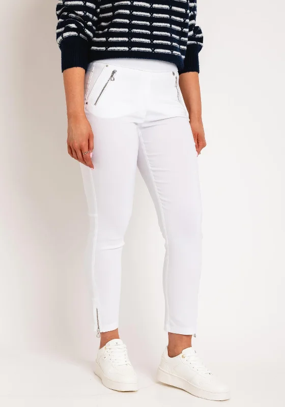 Robell Nena 09 Ankle Grazer Zip Detail Trousers, White Trousers Capri Summer